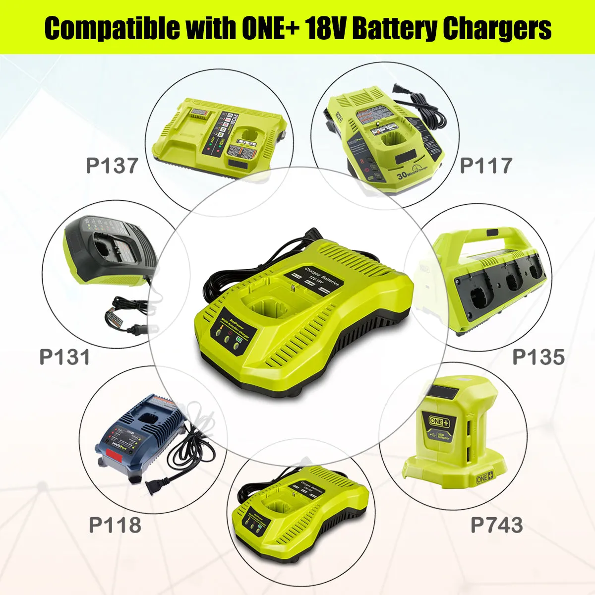 P117 18V Lithium Battery Rapid Charger Replacement for Ryobi 18V ONE   Battery Charger P117 P118, Compatible with Ryobi 18V 6Ah 5Ah 4Ah 3Ah 2Ah 1.5Ah Battery Fast Charger