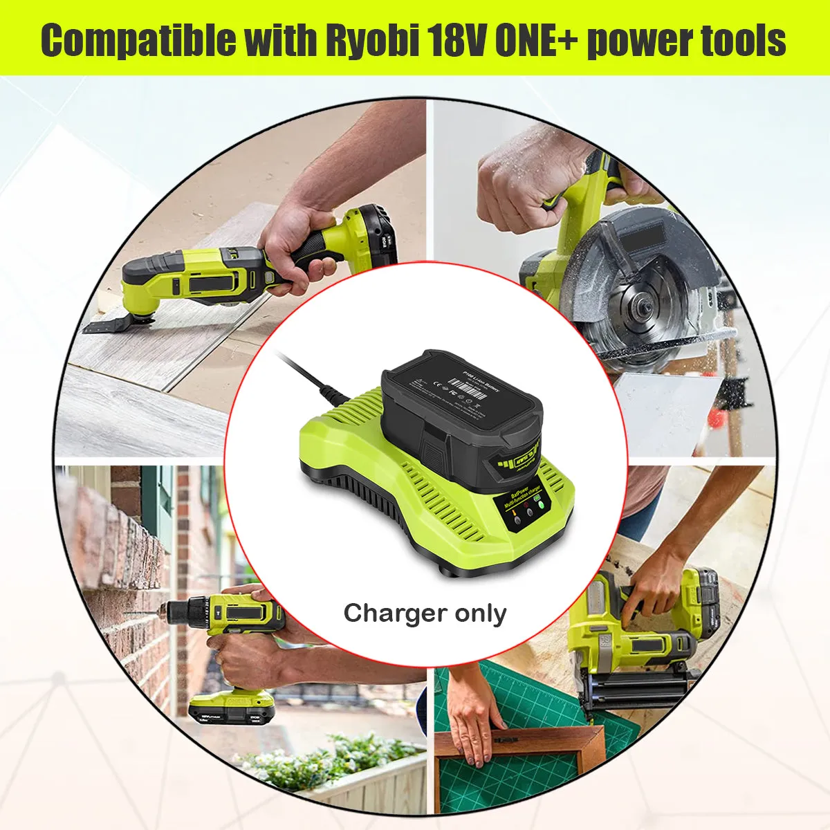 P117 18V Lithium Battery Rapid Charger Replacement for Ryobi 18V ONE   Battery Charger P117 P118, Compatible with Ryobi 18V 6Ah 5Ah 4Ah 3Ah 2Ah 1.5Ah Battery Fast Charger