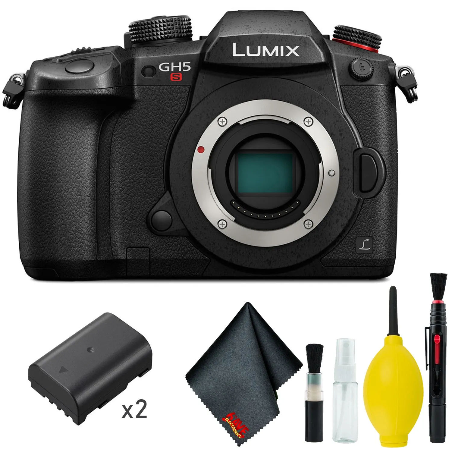 Panasonic Lumix DC-GH5S Mirrorless Micro Four Thirds Digital Camera - Cleaning Kit - BATTERY FOR PANASONIC DMW-BLF19 x2