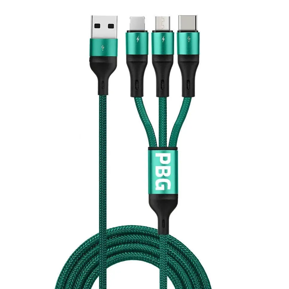 PBG 3-in-1 Fast Charging Cable - Nylon Braided, USB C/Micro USB/iPhone