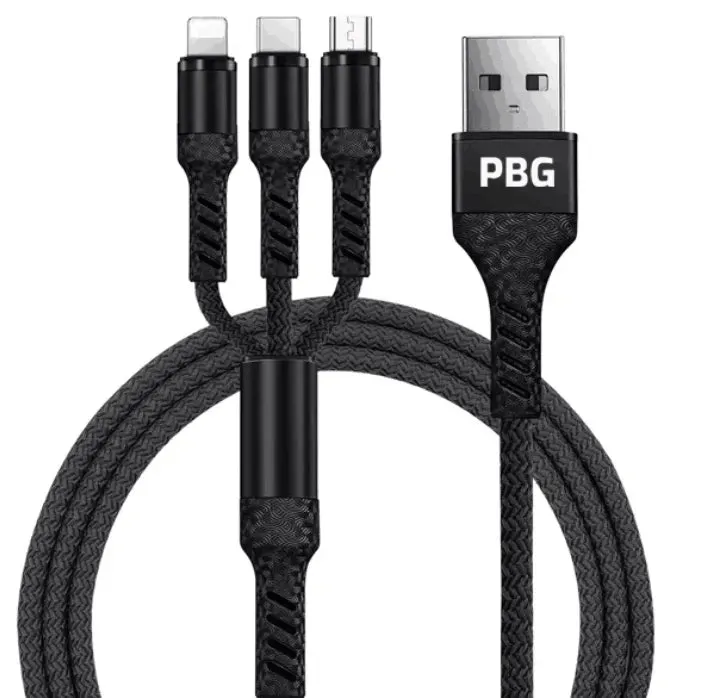 PBG 3-in-1 Fast Charging Cable - Nylon Braided, USB C/Micro USB/iPhone