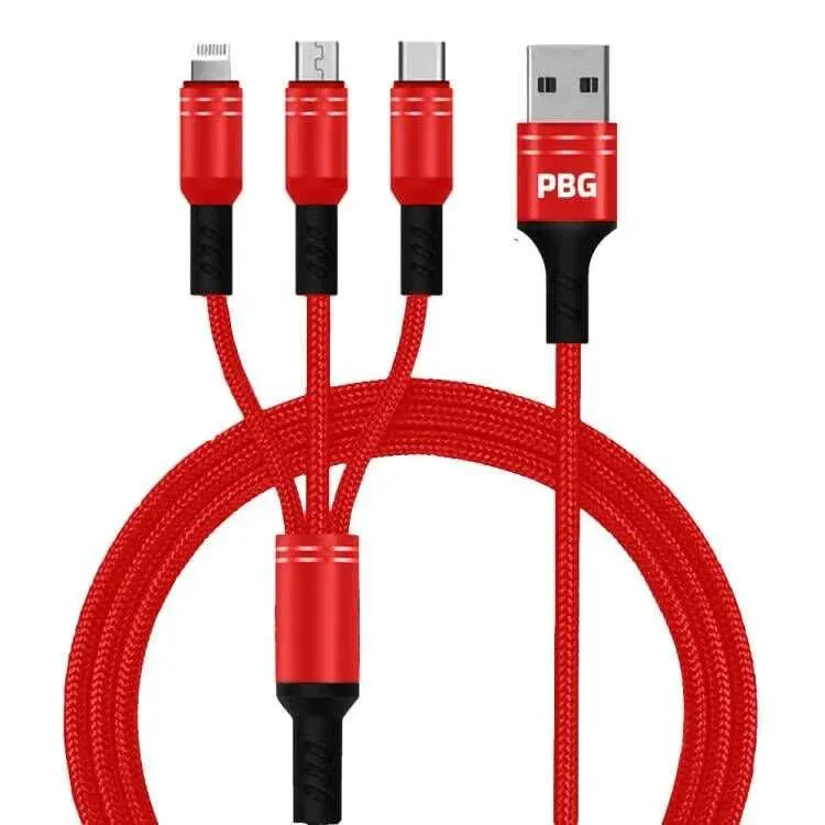 PBG 3-in-1 Fast Charging Cable - Nylon Braided, USB C/Micro USB/iPhone