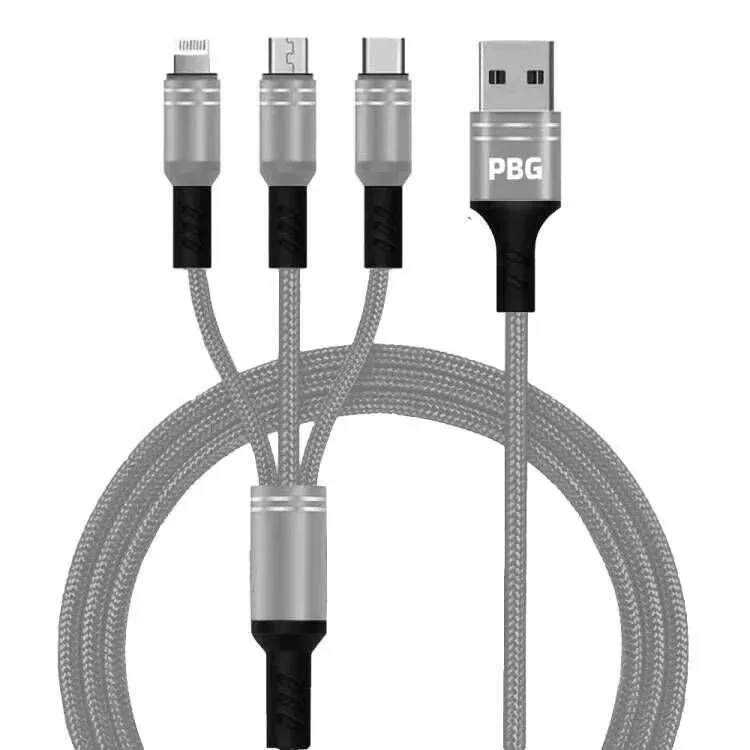 PBG 3-in-1 Fast Charging Cable - Nylon Braided, USB C/Micro USB/iPhone