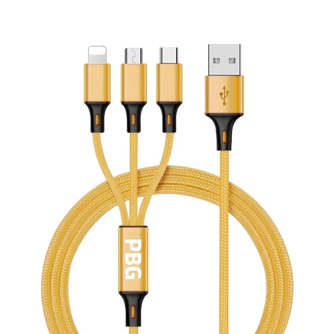 PBG 3-in-1 Fast Charging Cable - Nylon Braided, USB C/Micro USB/iPhone