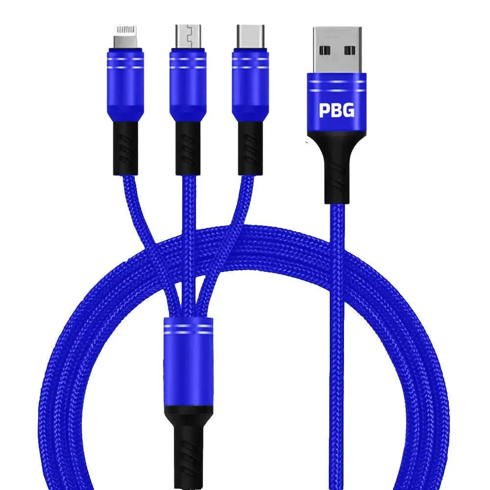 PBG 3-in-1 Fast Charging Cable - Nylon Braided, USB C/Micro USB/iPhone