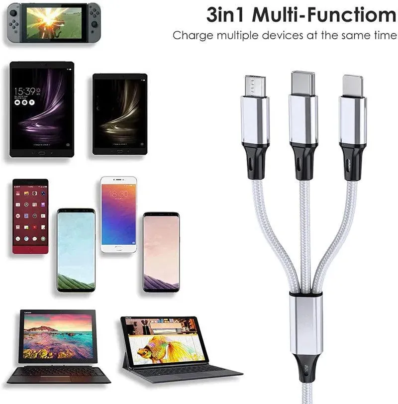 PBG 3-in-1 Fast Charging Cable - Nylon Braided, USB C/Micro USB/iPhone