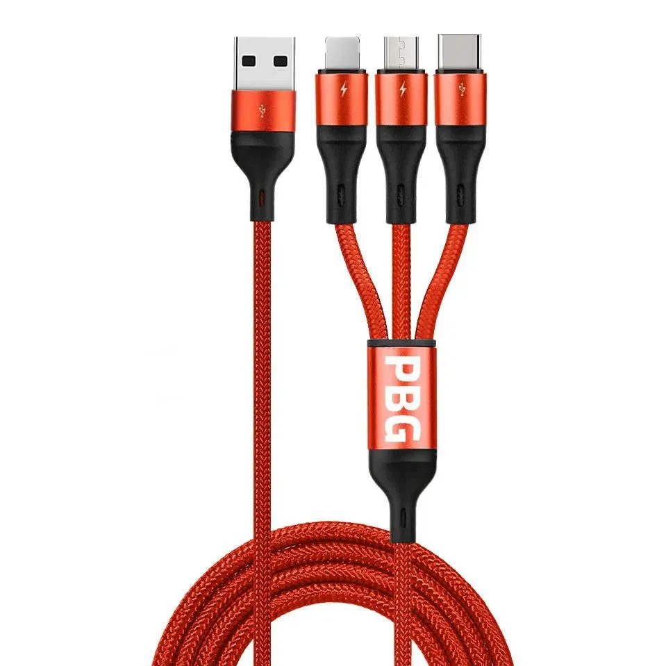 PBG 3-in-1 Fast Charging Cable - Nylon Braided, USB C/Micro USB/iPhone