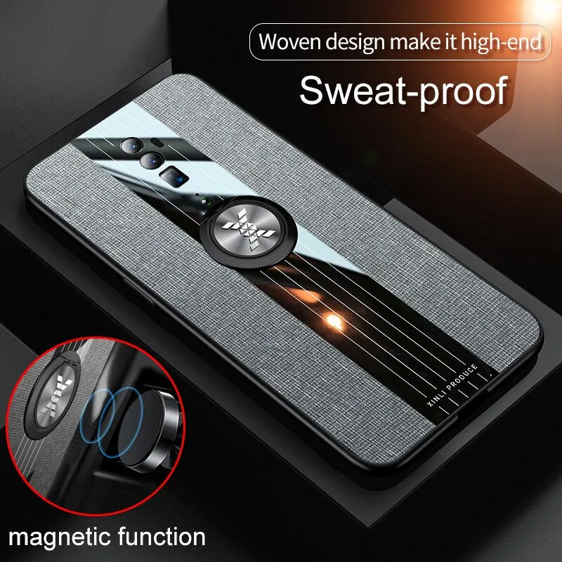 Phone Case for OPPO Reno Z Reno 10x Zoom Case Cover Magnetic Ring Holder Fabric Hard Back Coque Soft Frame Cloth for OPPO Reno