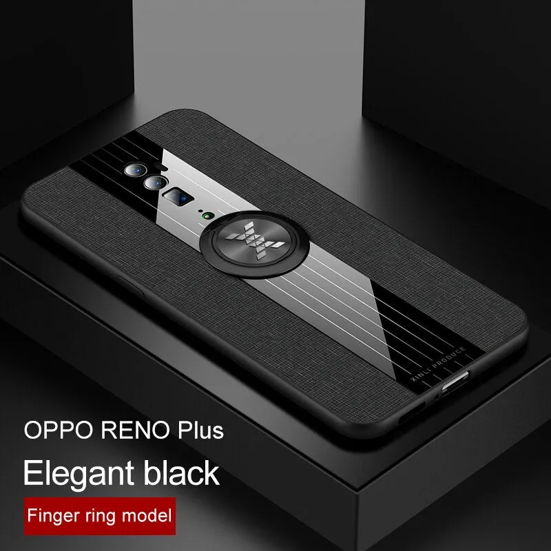 Phone Case for OPPO Reno Z Reno 10x Zoom Case Cover Magnetic Ring Holder Fabric Hard Back Coque Soft Frame Cloth for OPPO Reno