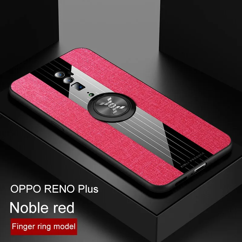 Phone Case for OPPO Reno Z Reno 10x Zoom Case Cover Magnetic Ring Holder Fabric Hard Back Coque Soft Frame Cloth for OPPO Reno