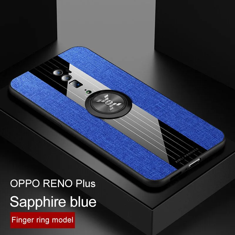 Phone Case for OPPO Reno Z Reno 10x Zoom Case Cover Magnetic Ring Holder Fabric Hard Back Coque Soft Frame Cloth for OPPO Reno