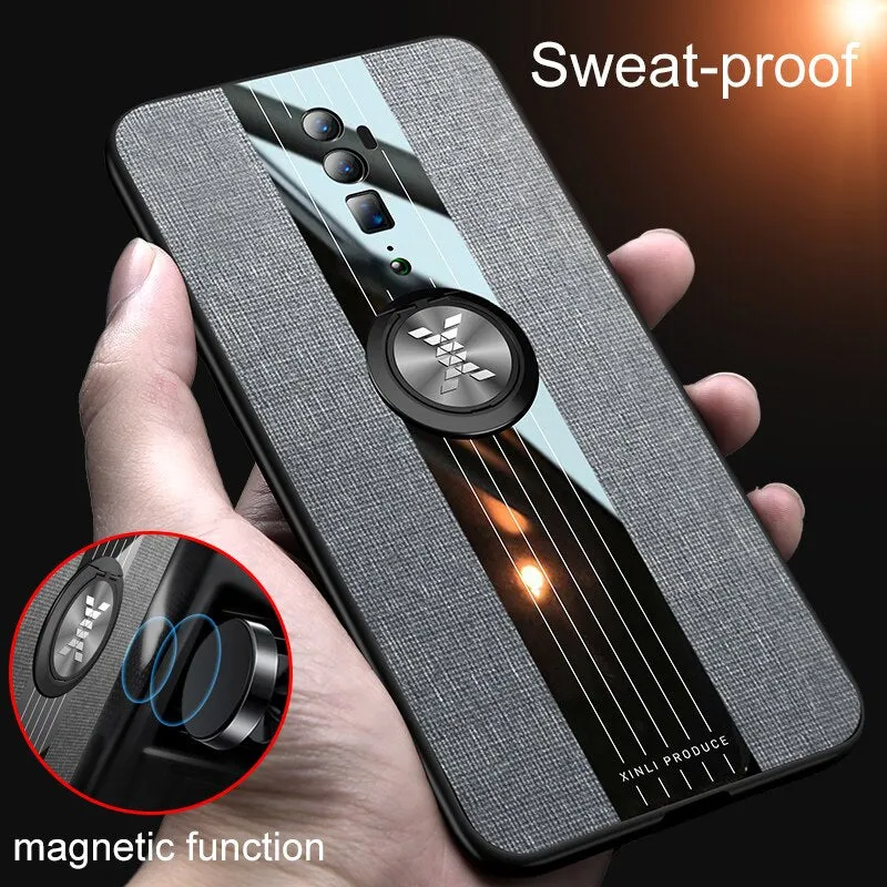 Phone Case for OPPO Reno Z Reno 10x Zoom Case Cover Magnetic Ring Holder Fabric Hard Back Coque Soft Frame Cloth for OPPO Reno