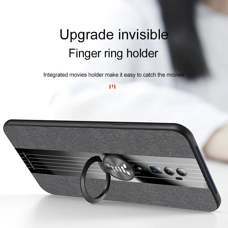 Phone Case for OPPO Reno Z Reno 10x Zoom Case Cover Magnetic Ring Holder Fabric Hard Back Coque Soft Frame Cloth for OPPO Reno