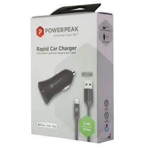 PowerPeak (12W/2.4A) Rapid Car Charger with Braided 4-Ft Cable - Black