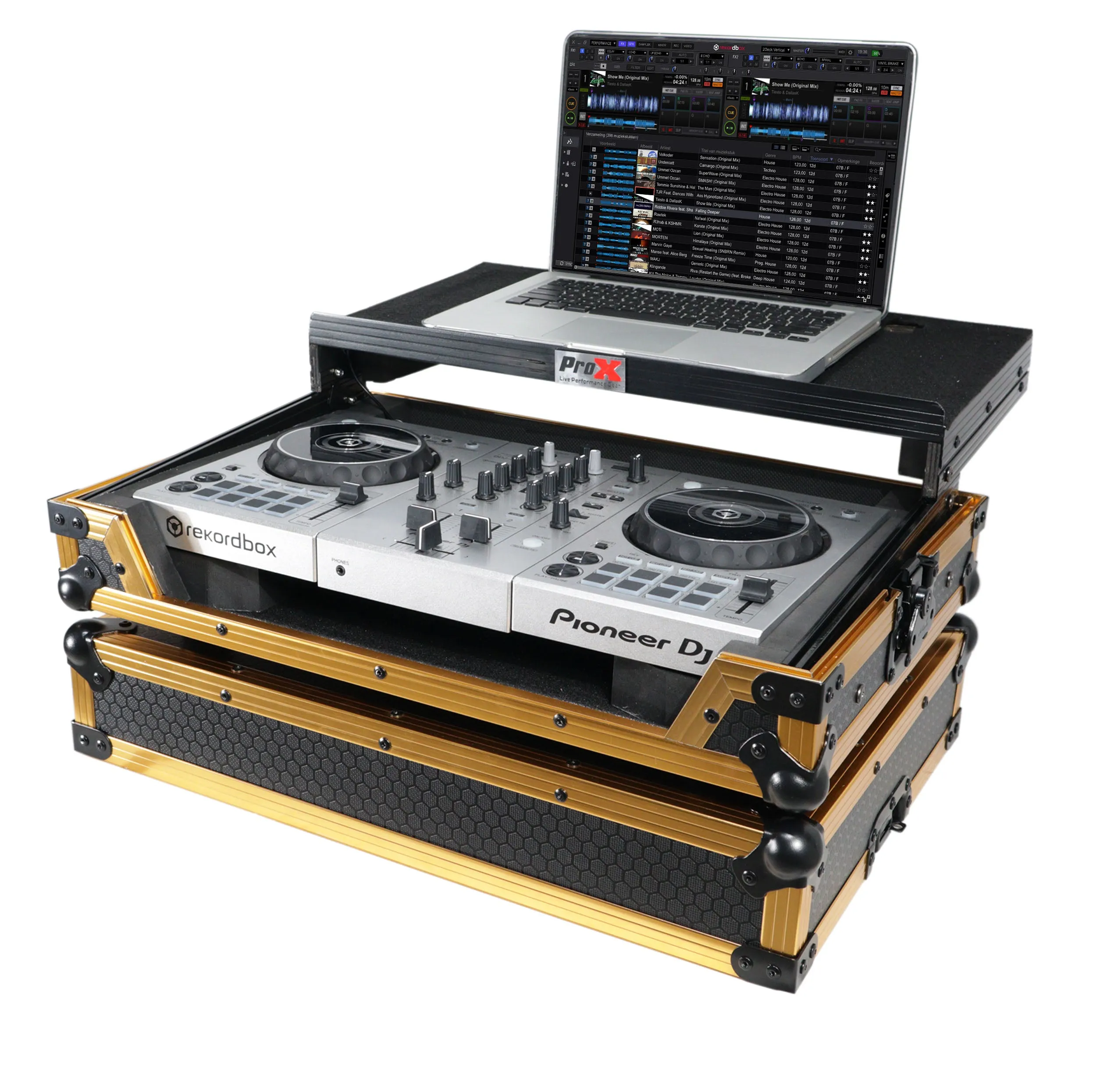 ProX X-DDJSB3LTGLD LED ATA Flight Case For Pioneer DDJ-SB3 DDJ-FLX4 DDJ-400 DJ Controller with Laptop Shelf and LED - Gold Black