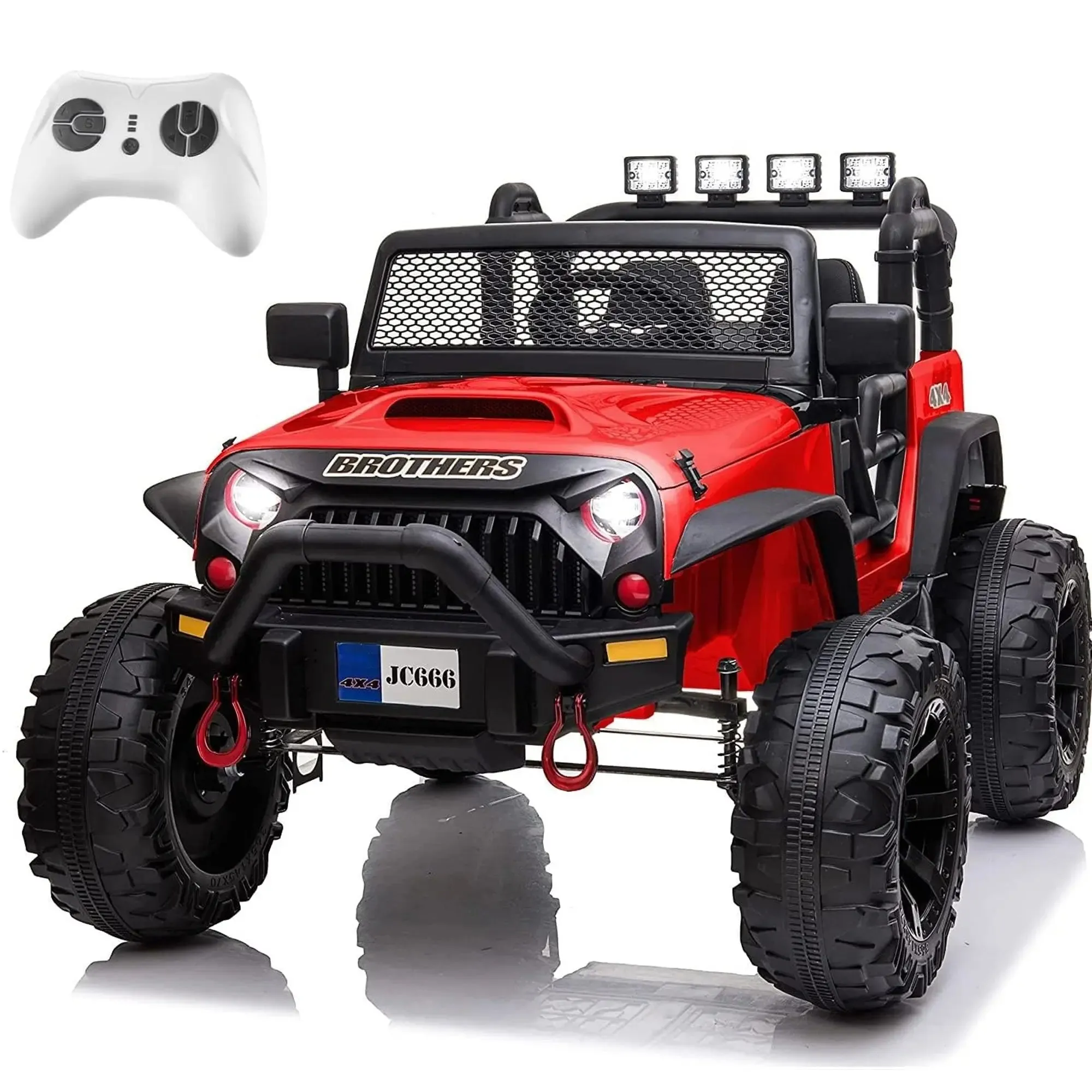 Red 48.4" Large Ride On Car for Kids, Battery Powered Electric Car with 2 Seats, Remote Control, 14" Large Suspension Wheels, LED Lights, Music, Bluetooth for Boys & Girls