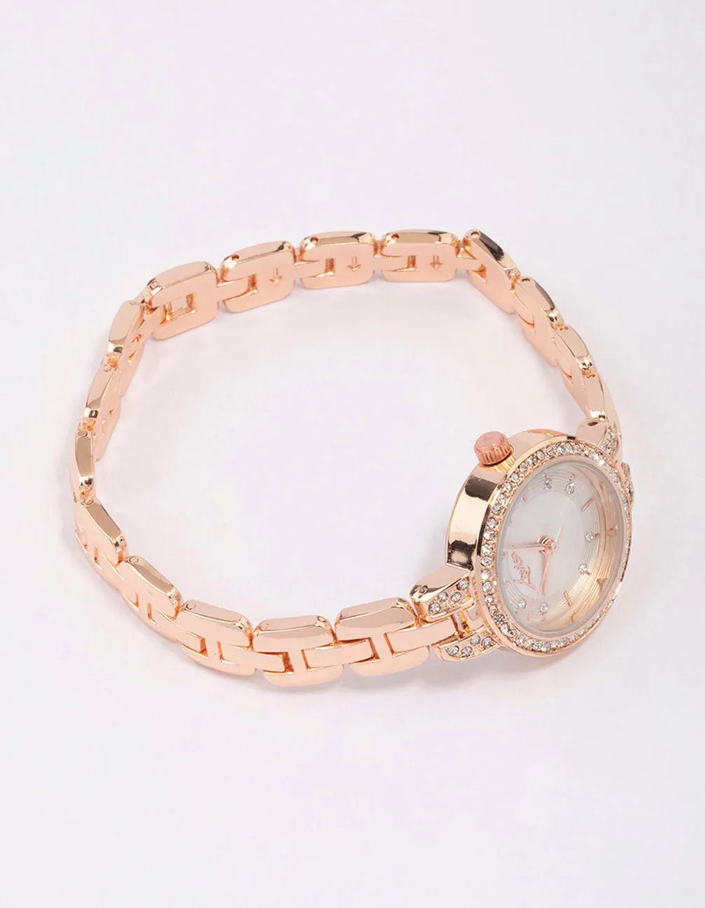 Rose Gold Diamante Small Round Strap Watch