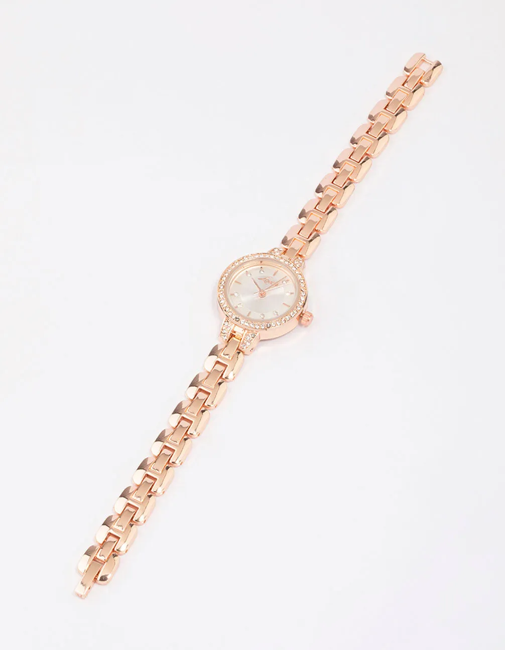 Rose Gold Diamante Small Round Strap Watch