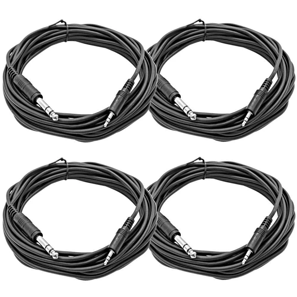 SA-iERQM25 - 4 Pack of 25 Foot 1/8" (3.5mm) Stereo Male to 1/4" Male Patch Cables