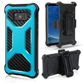 Samsung Galaxy Note 8 Case, Rugged Carbon Fiber Holster Combo Kickstand Clip Case Cover - Teal