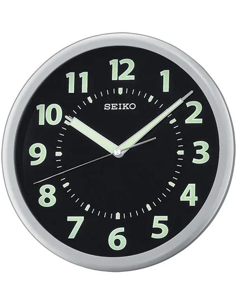 Seiko Luminous Wall Clock - Black Dial - Silver-Tone Metallic Case