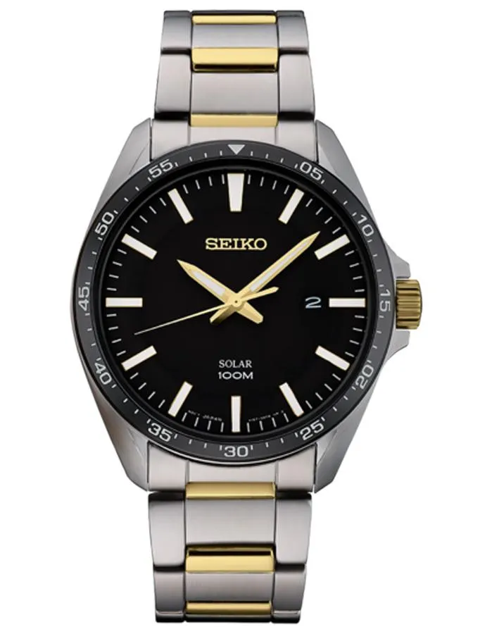 Seiko Mens Solar Essentials - Two-Tone - Black Dial - Date Window