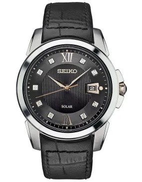 Seiko Solar Mens 9 Diamond Le Grand Sport - Black Dial & Leather Strap