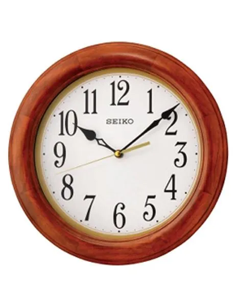 Seiko Wall Clock - Brown Wooden Case with White Dial