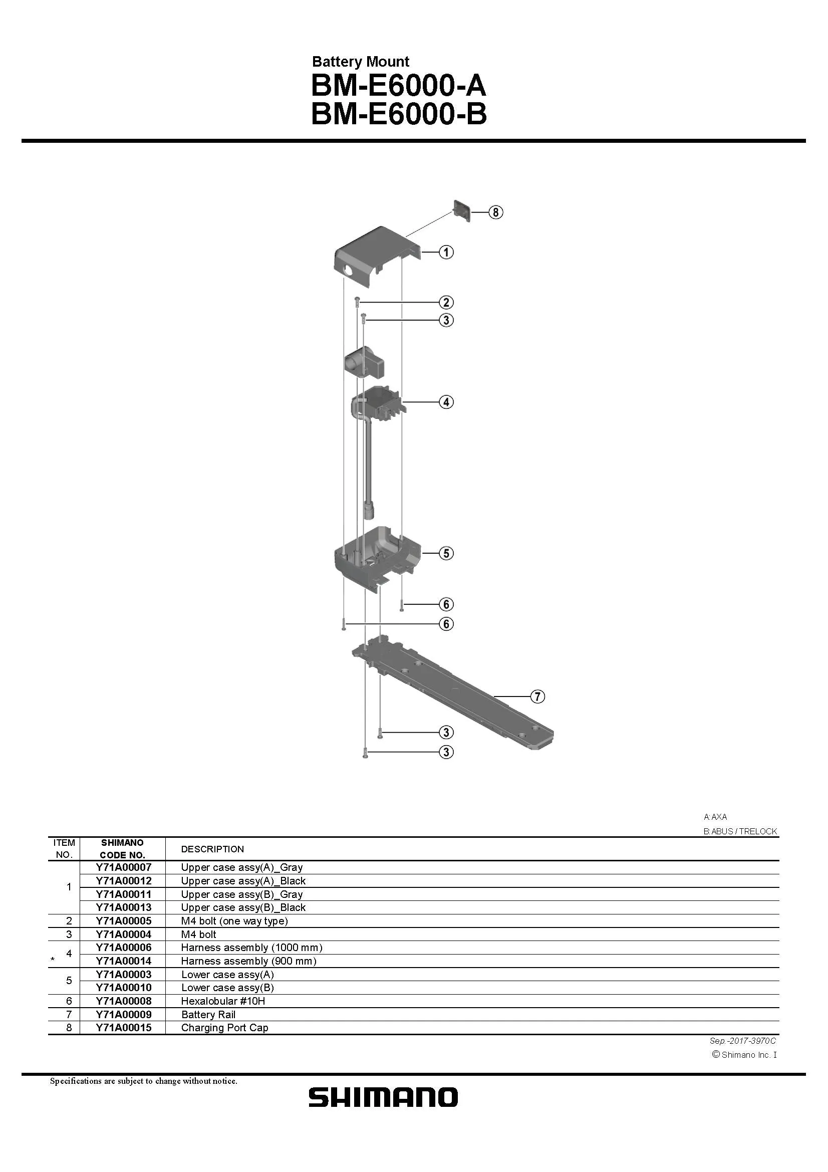 SHIMANO STEPS BM-E6000 Battery Mount Upper Case Assembly