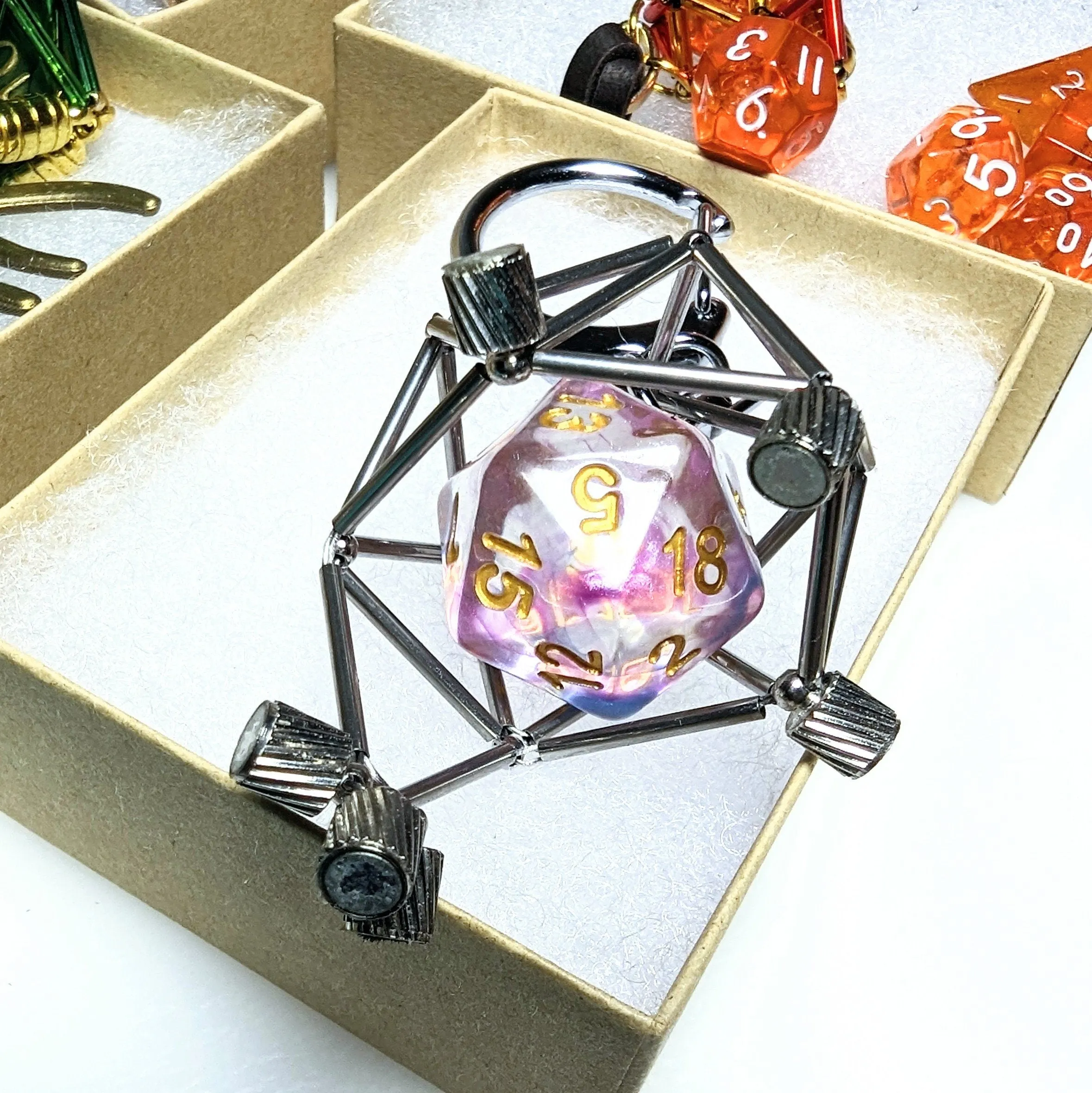 Silver Skinny Metal D20 Keychain