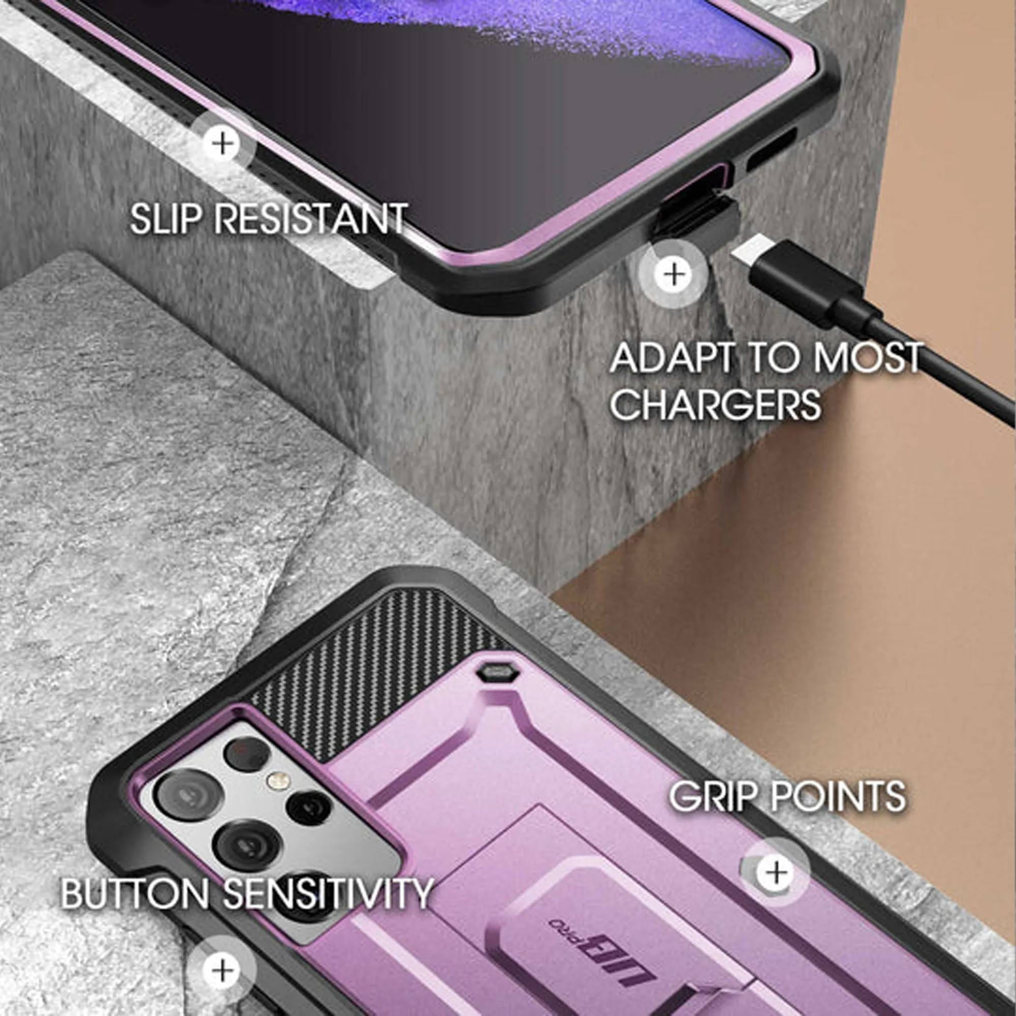 Supcase Unicorn Beetle Pro Rugged Case for Samsung Galaxy S21 Plus - Metallic Purple (Barcode: 843439135987 )