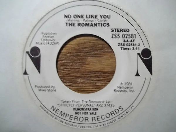 The Romantics - No One Like You (7", Single, Promo) (VG )