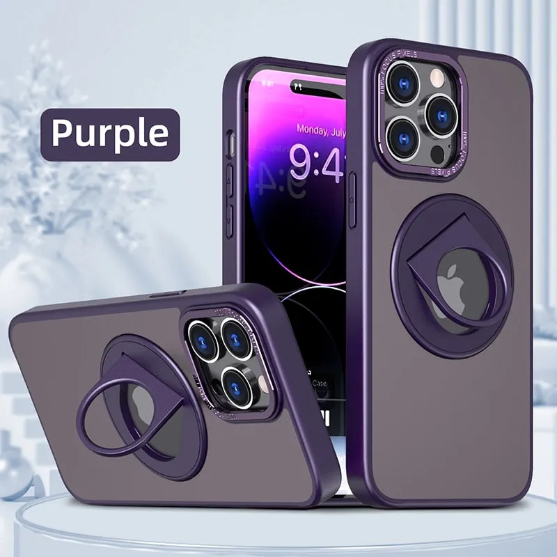 Translucent Matte Magnetic Magsafe Phone Case With 360° Rotating Stand  For iPhone