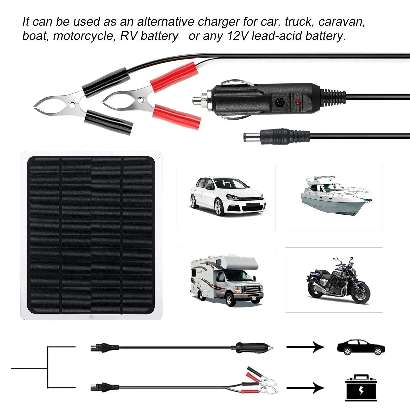 Upgraded Car Solar Battery Trickle Charger Maintainer 12V Portable Waterproof Solar Panel Trickle Charging Kit for Motorcycle RV