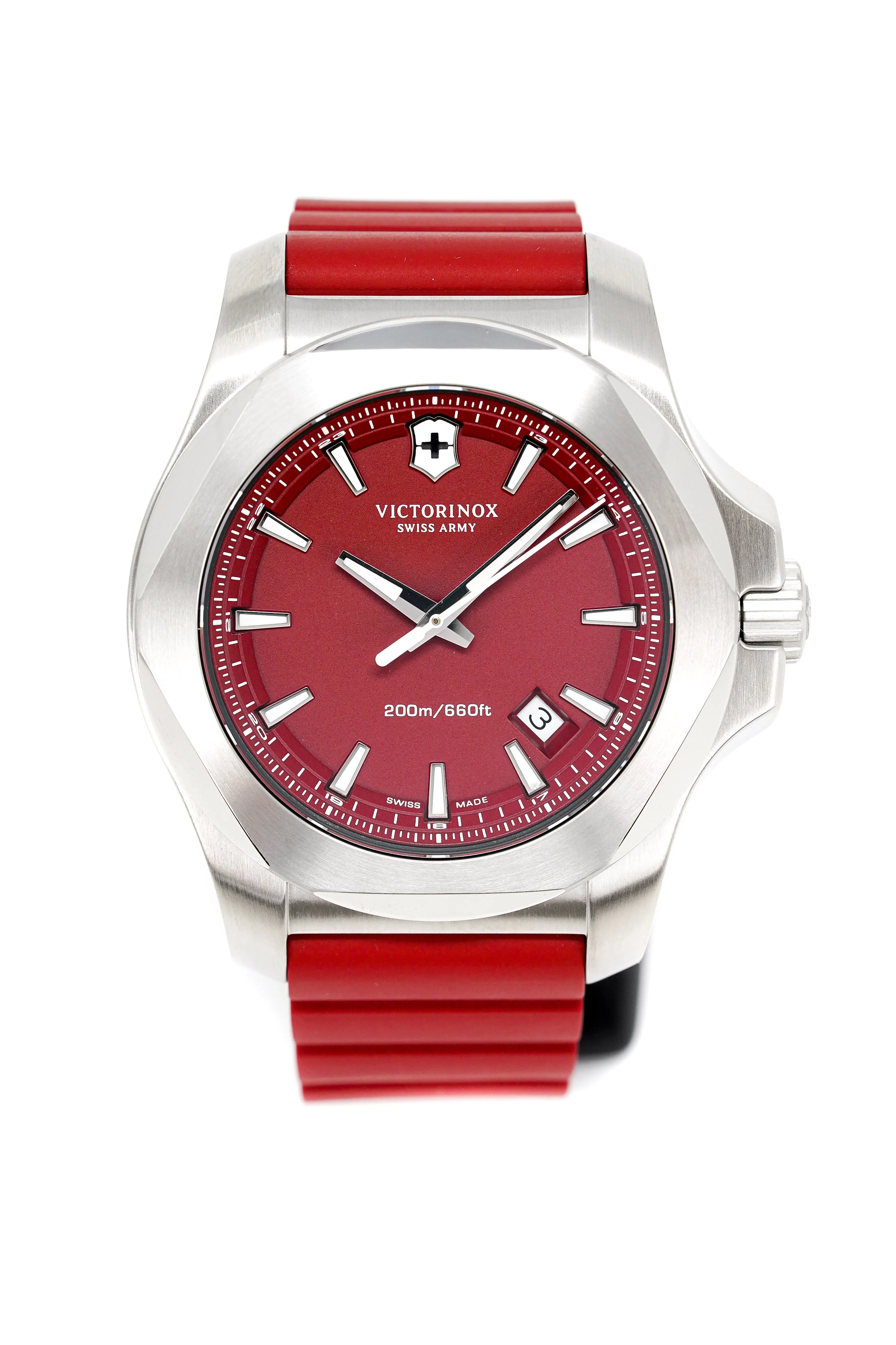 Victorinox Mens Watch I.N.O.X Red Dial Rubber Strap 241719.1