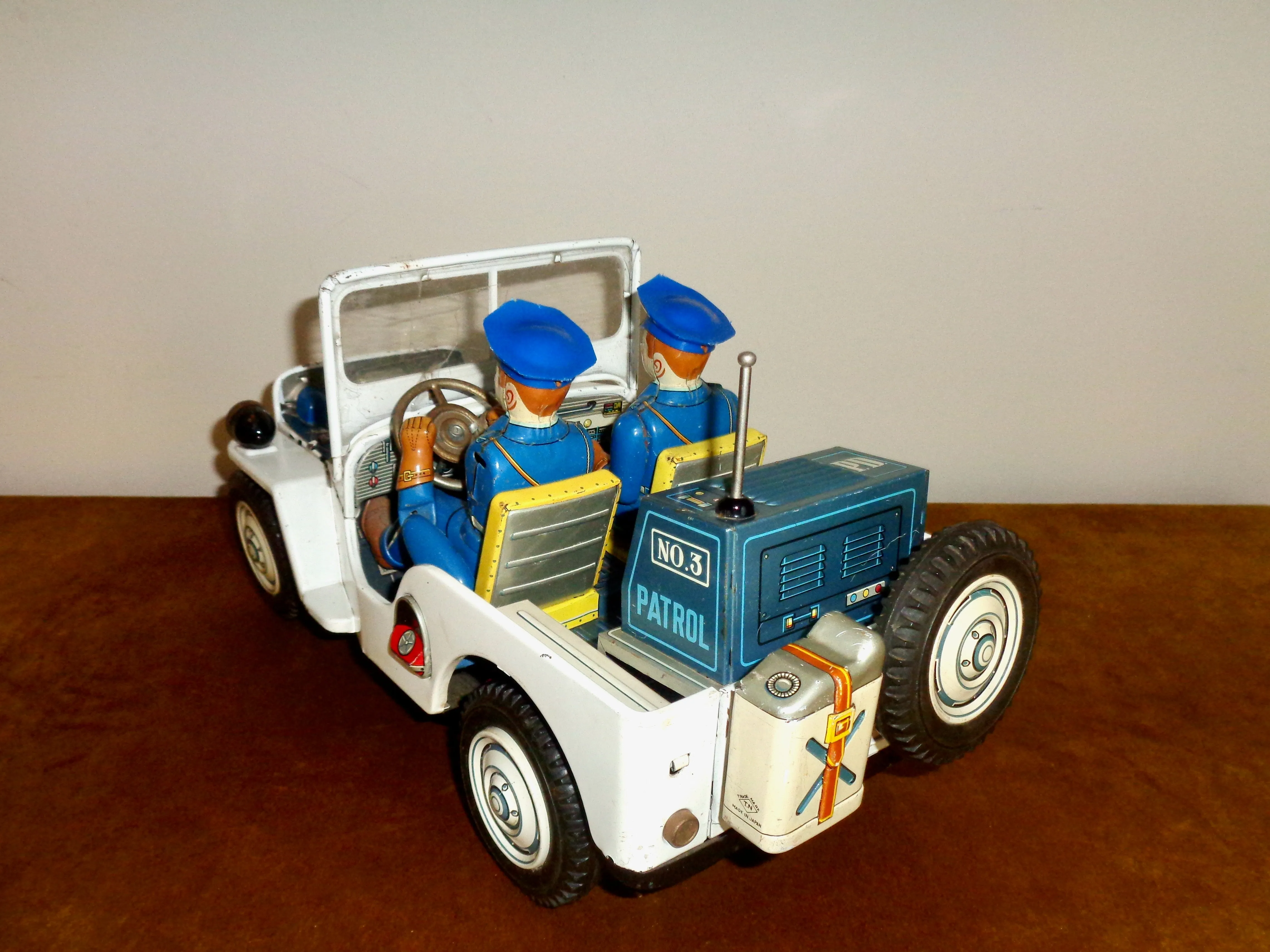 Vintage Tinplate TN Tomura Battery Operated Police Jeep Made in Japan