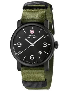 Wenger Mens Urban Classic Watch - Black Metal - Black Dial - Green Nylon Strap