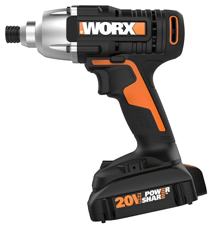 WORX WX291L Impact Driver, Battery Included, 20 V, 1/4 in Drive, Hex Drive, 3300 bpm IPM, 2600 rpm Speed :EA: QUANTITY: 1