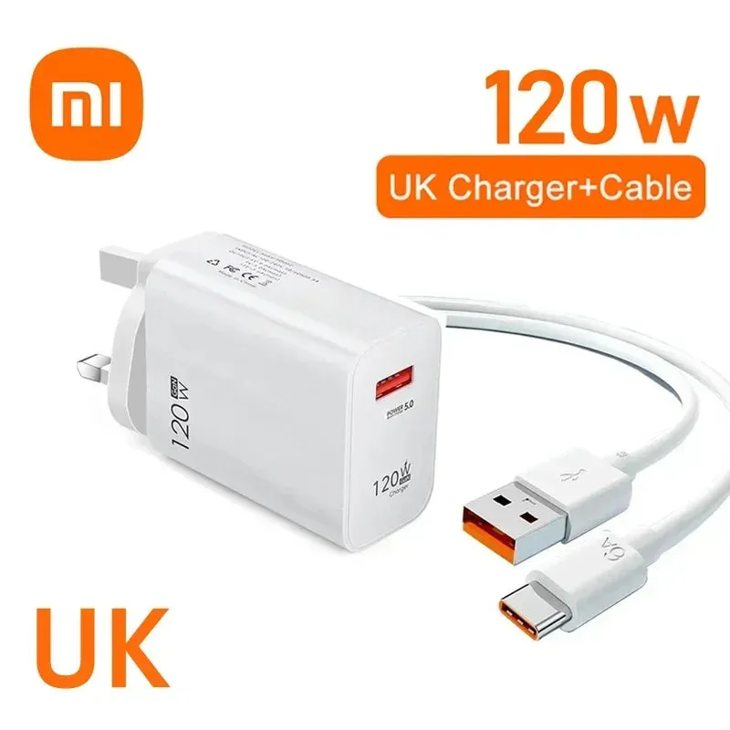 Xiaomi 120W Super Fast Charger 6A Cable USB 5.0 Type-C USB Turbo Charging Cable 120W MAX Fast Charging EU/US/UK iPhone Android