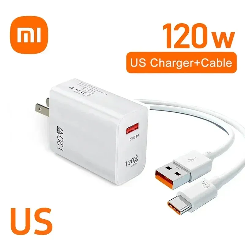 Xiaomi 120W Super Fast Charger 6A Cable USB 5.0 Type-C USB Turbo Charging Cable 120W MAX Fast Charging EU/US/UK iPhone Android