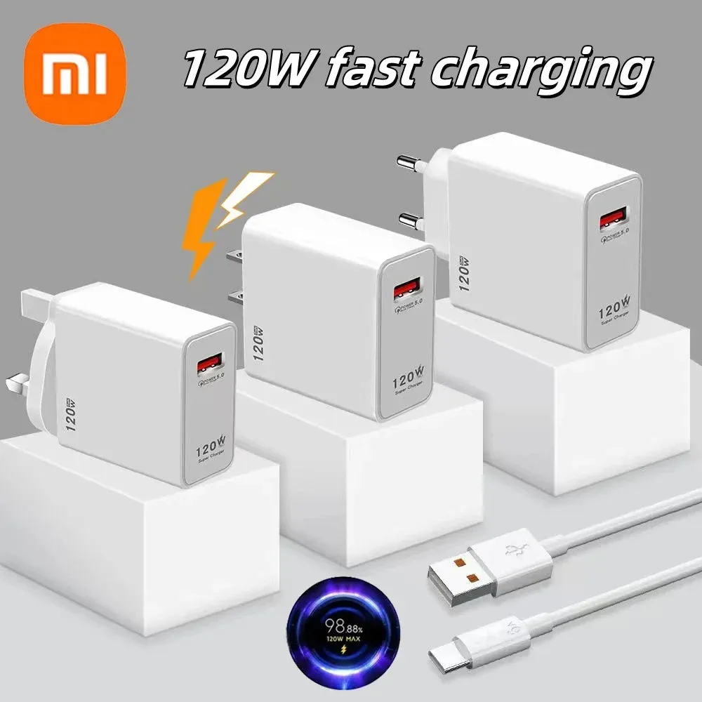 Xiaomi 120W Super Fast Charger 6A Cable USB 5.0 Type-C USB Turbo Charging Cable 120W MAX Fast Charging EU/US/UK iPhone Android