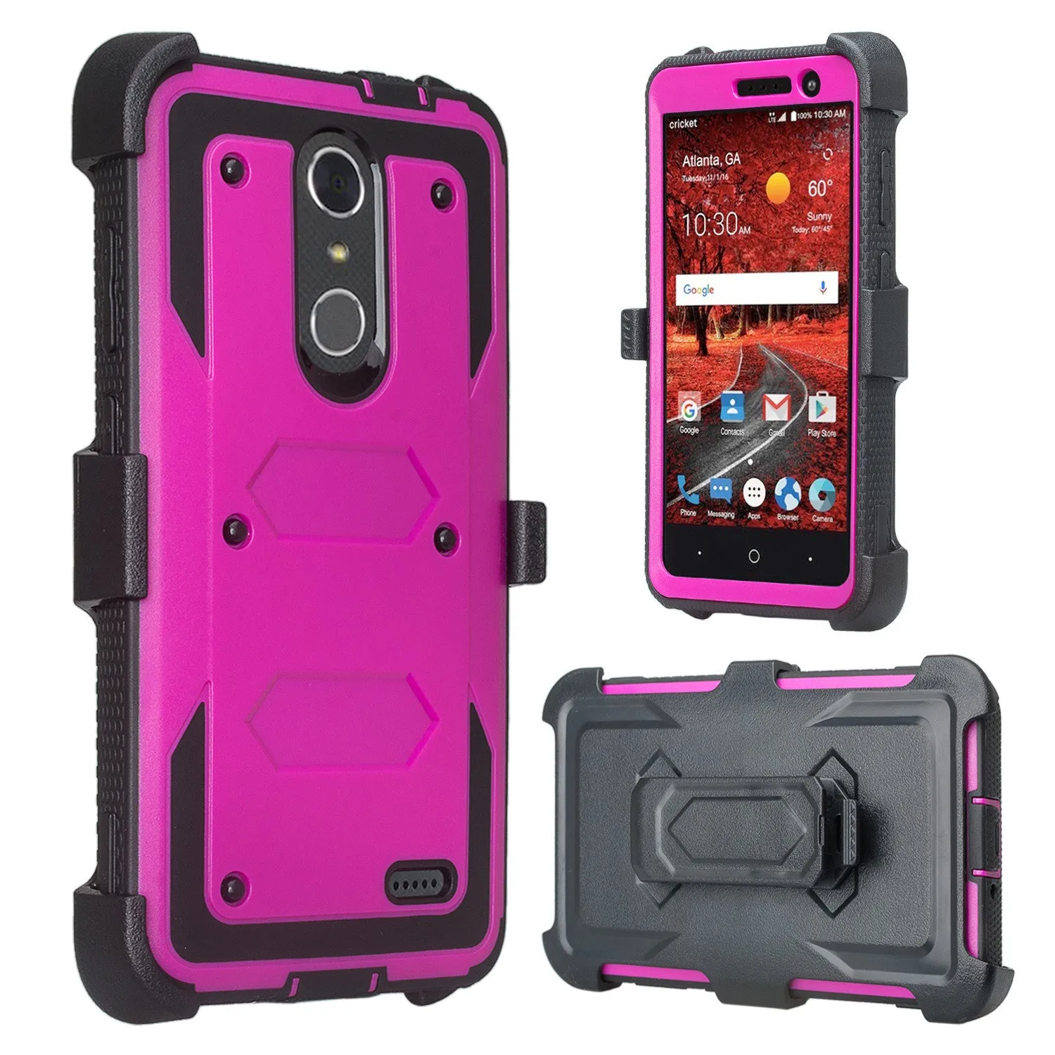 ZTE Blade Spark Z971, ZTE ZMAX One, ZTE Grand X4, X 4 Case, Rugged [Built-in Screen Protector] Heavy Duty Holster Shell Combo Cover - Purple