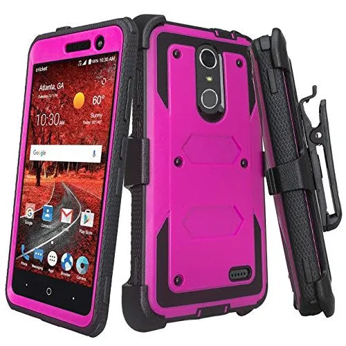 ZTE Blade Spark Z971, ZTE ZMAX One, ZTE Grand X4, X 4 Case, Rugged [Built-in Screen Protector] Heavy Duty Holster Shell Combo Cover - Purple