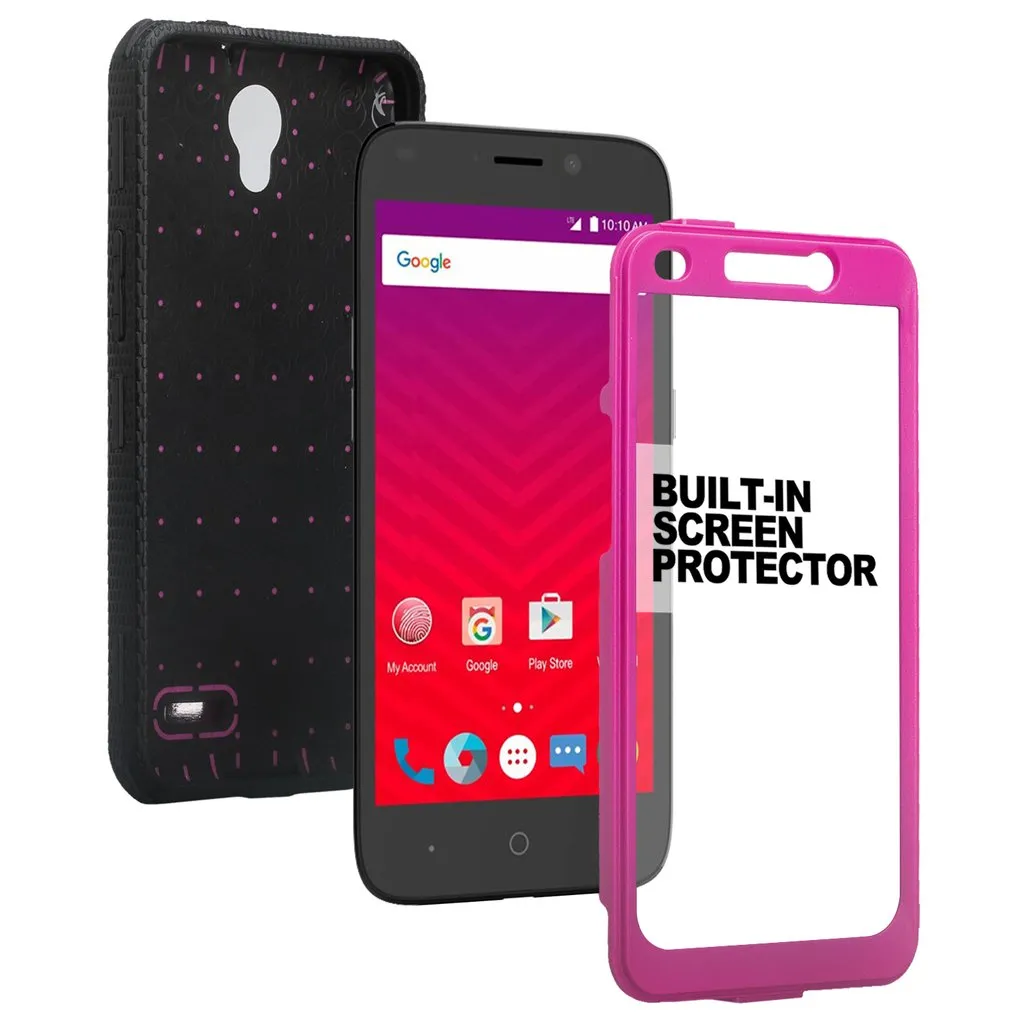 ZTE Prestige 2, Overture 3, Maven 3, Prelude Plus, ZTE 9136, Midnight Pro, Rugged Full-Body, Built-in Screen Protector, Heavy Duty Holster Combo Case Cover - Purple